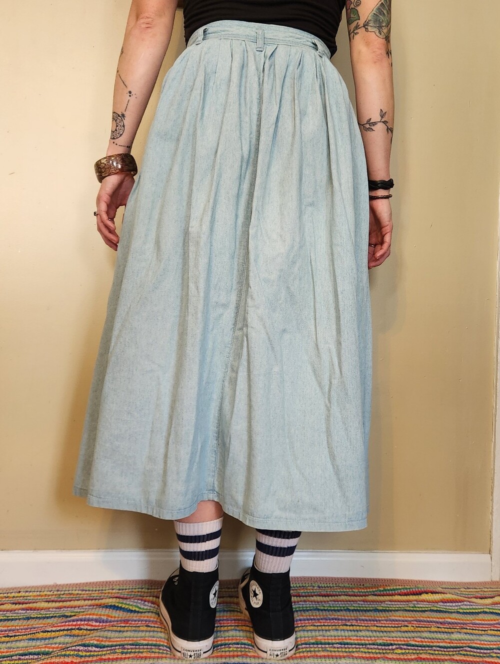 Vintage 1980s Levi’s Dockers 100% Cotton Chambray Midi Skirt - Picture 10 of 16